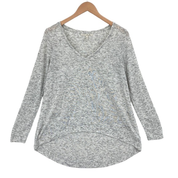Express Tops - Express Tee Shirt Top Womens Medium Gray Marled Knit Long Sleeve V Neck Pullover